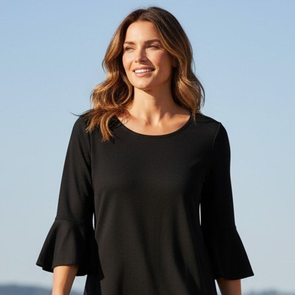 Talbots Sweater Womens 1X Black 3/4 Bell Sleeve Knit Pullover Classic Top